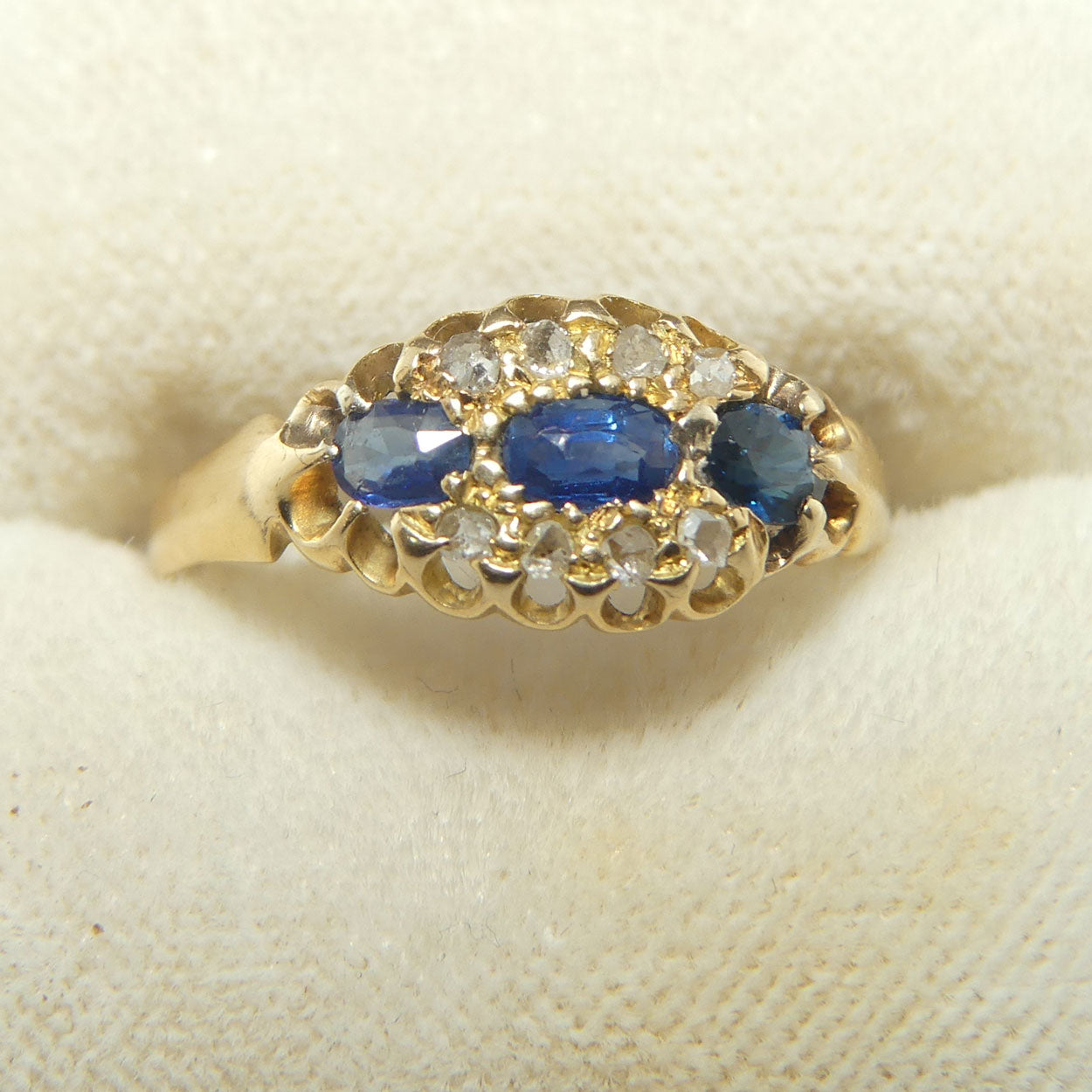 18ct Yellow Gold 3 Sapphire and Diamond Ring | Antique | Valued $5300