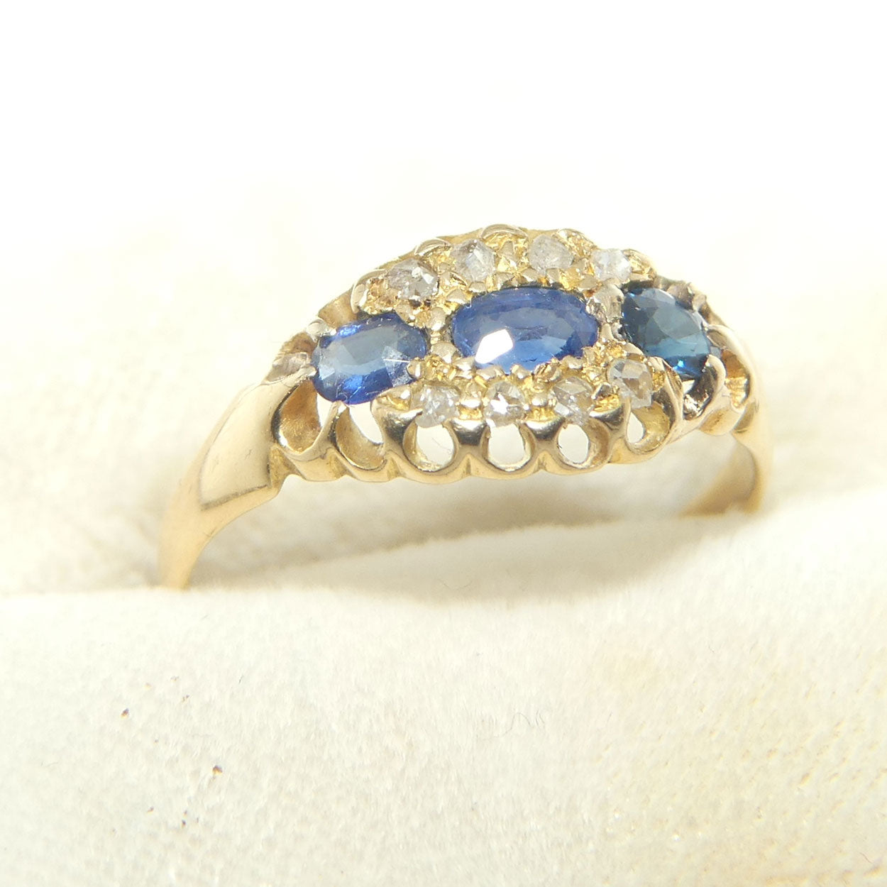 18ct Yellow Gold 3 Sapphire and Diamond Ring | Antique | Valued $5300