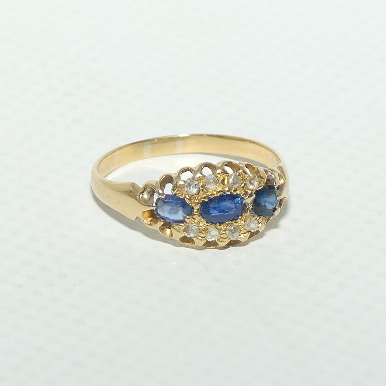 18ct Yellow Gold 3 Sapphire and Diamond Ring | Antique | Valued $5300