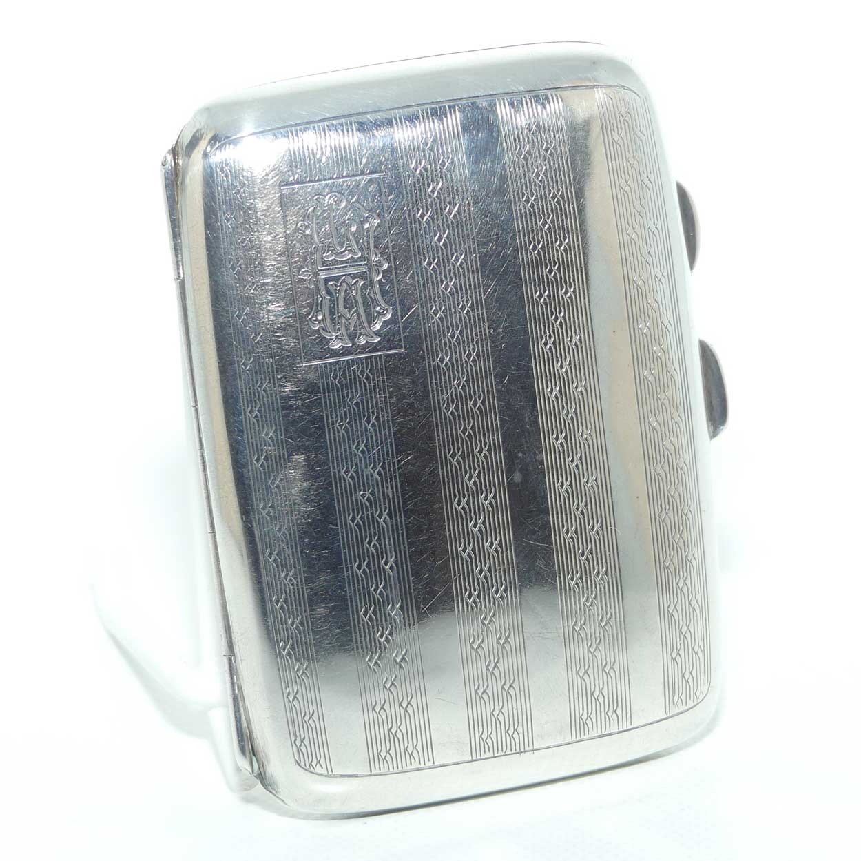 Engine Turned Monogrammed Sterling Silver miniature cigarette case | Birmingham 1902