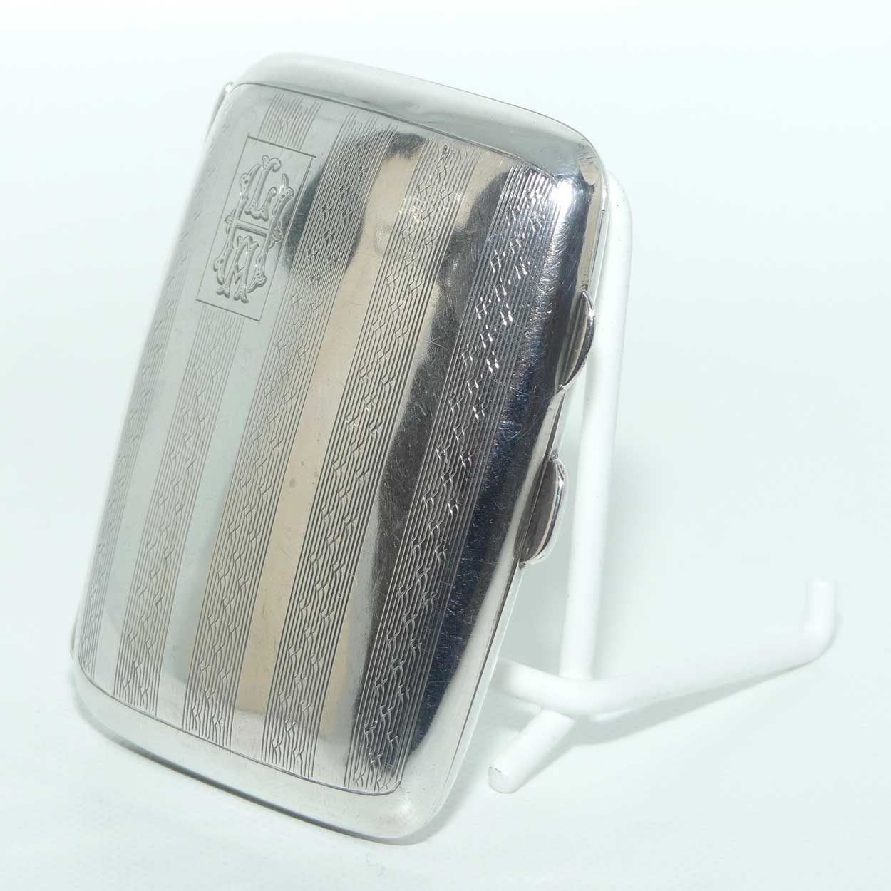 Engine Turned Monogrammed Sterling Silver miniature cigarette case | Birmingham 1902