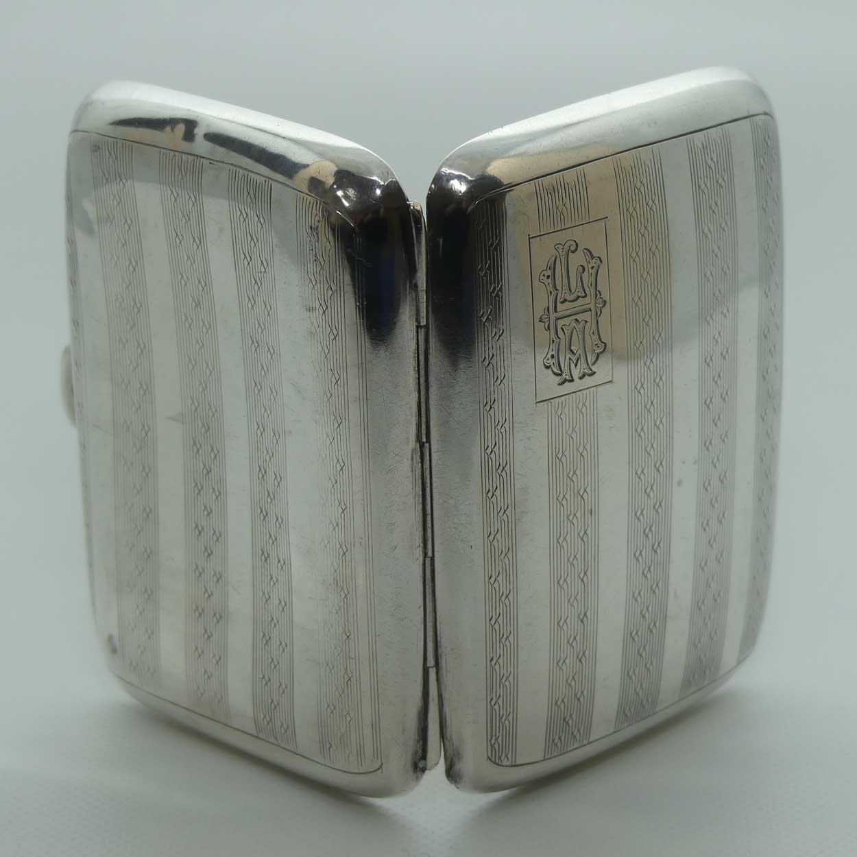 Engine Turned Monogrammed Sterling Silver miniature cigarette case | Birmingham 1902