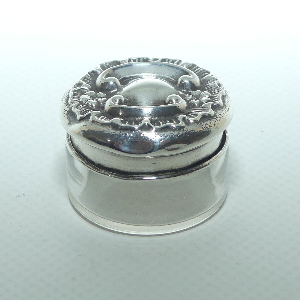 Sterling Silver and Glass rouge pot | Ladies Dressing table | Birmingham 1904