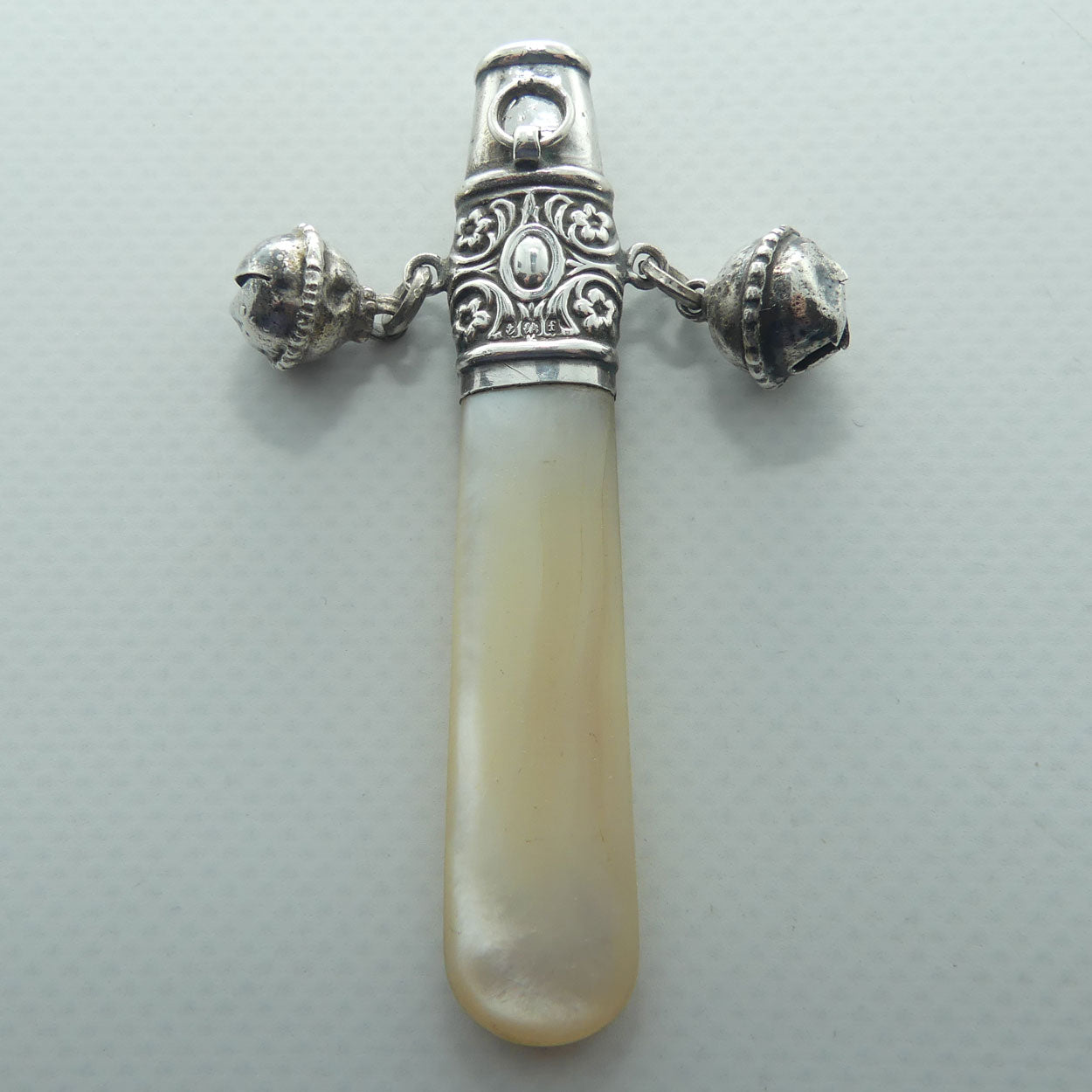 Edwardian era Sterling Silver and Mother of Pearl Baby Rattle | Whistle | Birmingham 1905
