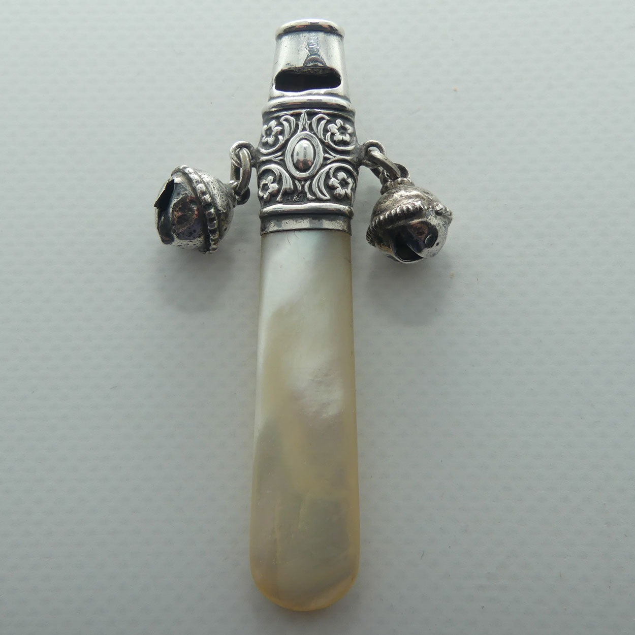 Edwardian era Sterling Silver and Mother of Pearl Baby Rattle | Whistle | Birmingham 1905