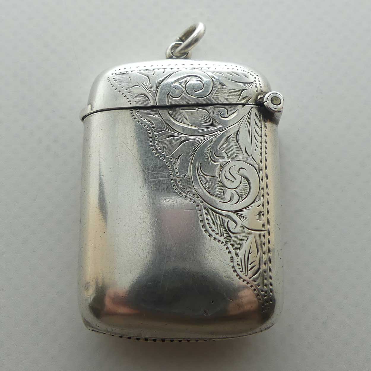 Sterling Silver Vesta Case with Jump Ring | engraved DSMF | Chester 1908