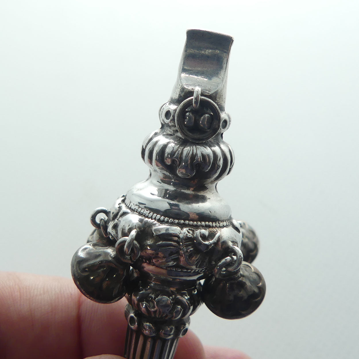 Edwardian era Sterling Silver and Ivory Teething Ring Baby Rattle | Whistle | Chester 1909