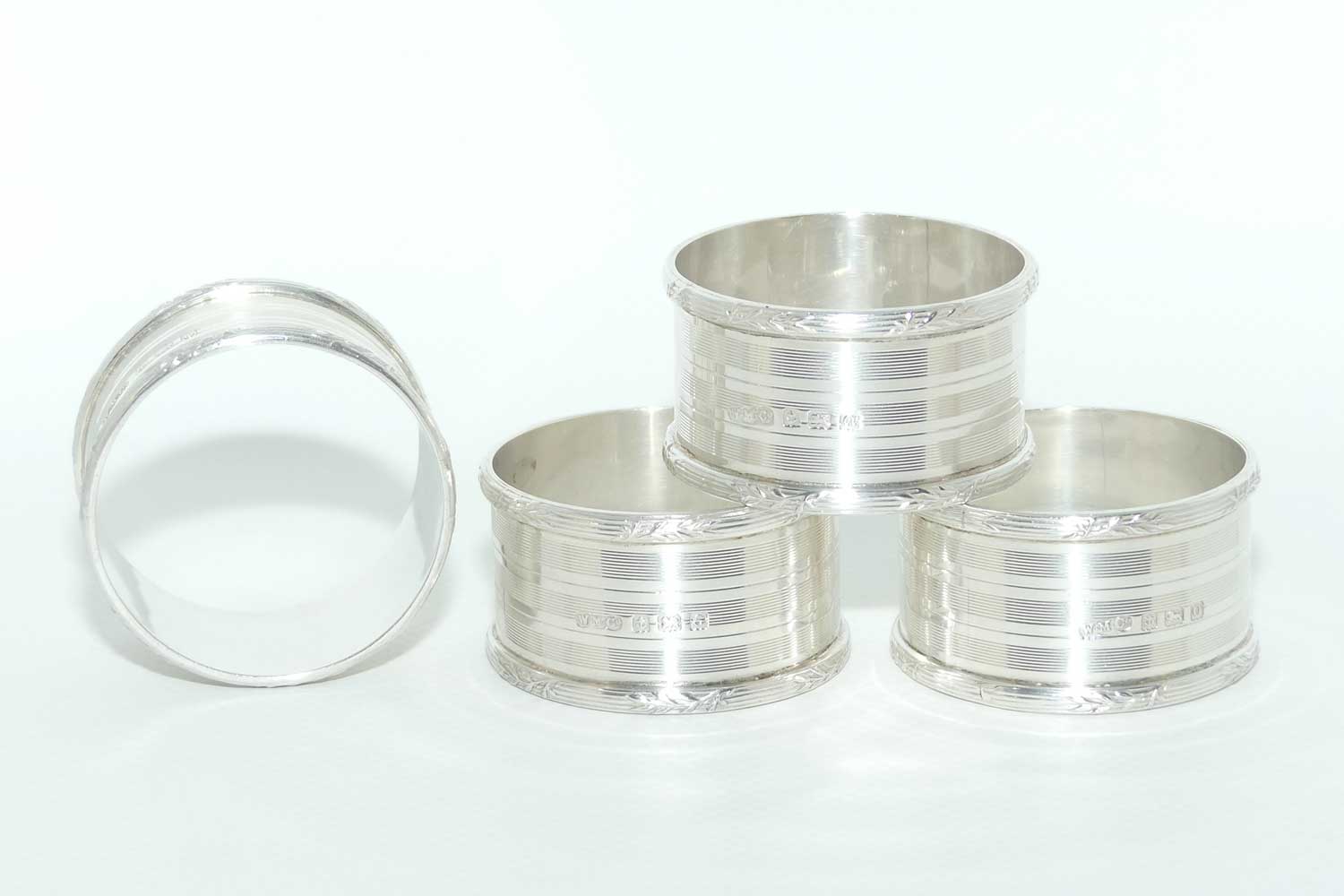 Edwardian Sterling Silver set of 4 Engine turned serviette or napkin rings | Birmingham 1913 | 100gms