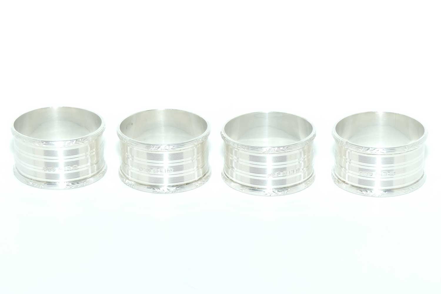Edwardian Sterling Silver set of 4 Engine turned serviette or napkin rings | Birmingham 1913 | 100gms