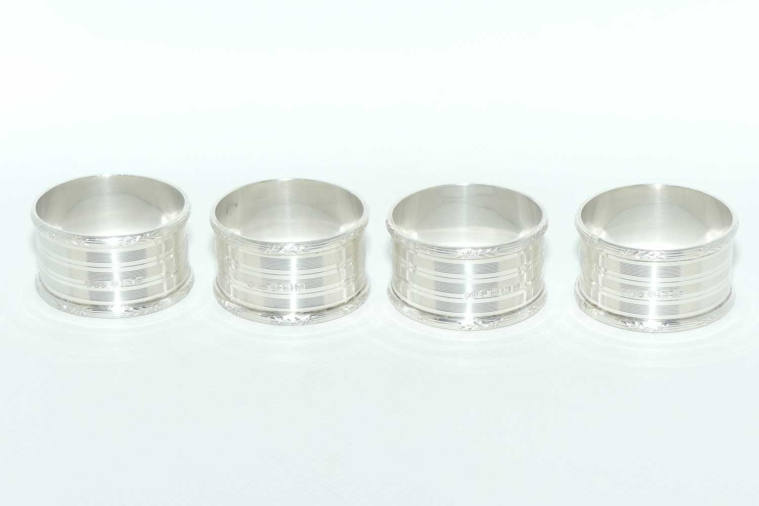 Edwardian Sterling Silver set of 4 Engine turned serviette or napkin rings | Birmingham 1913 | 100gms