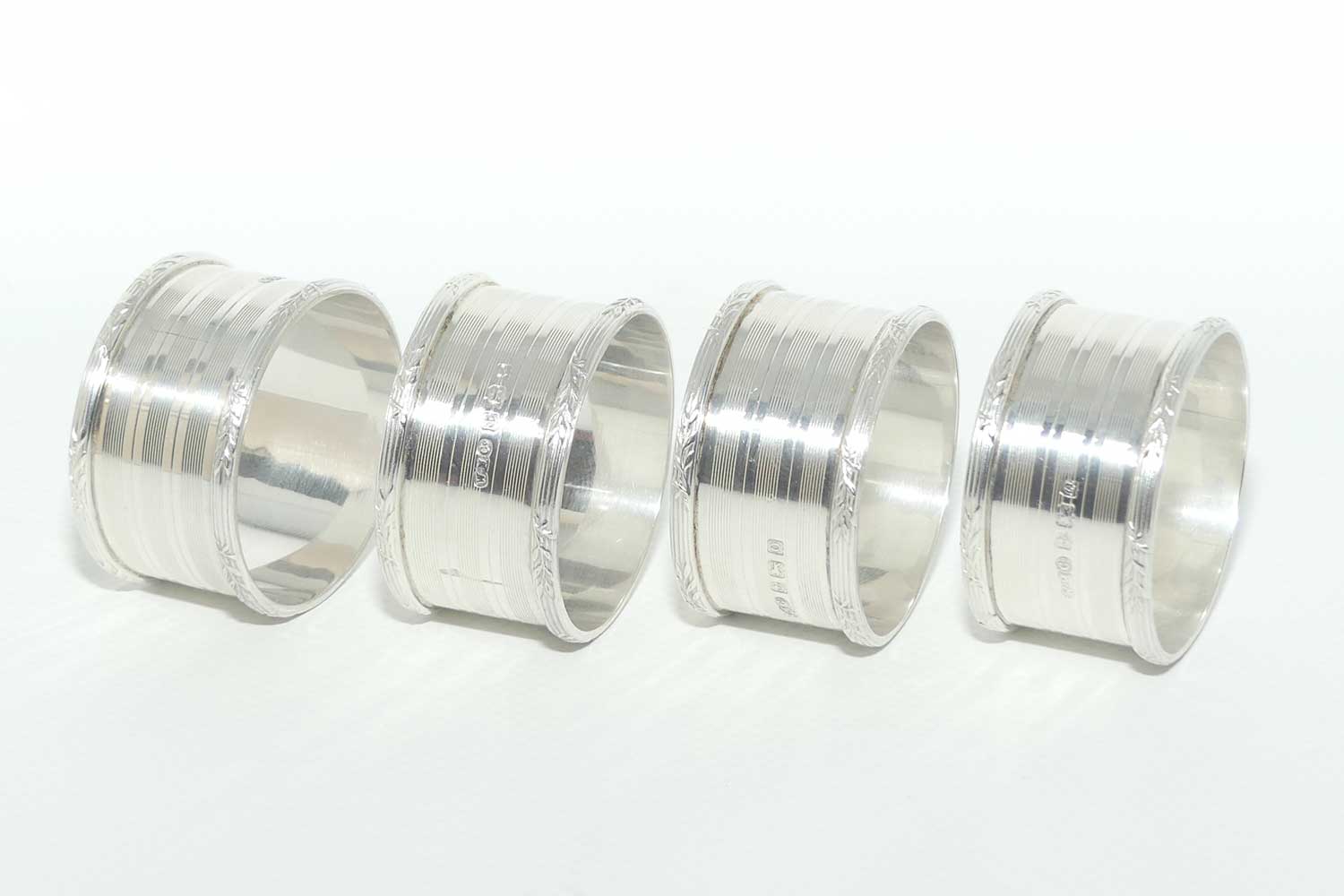 Edwardian Sterling Silver set of 4 Engine turned serviette or napkin rings | Birmingham 1913 | 100gms