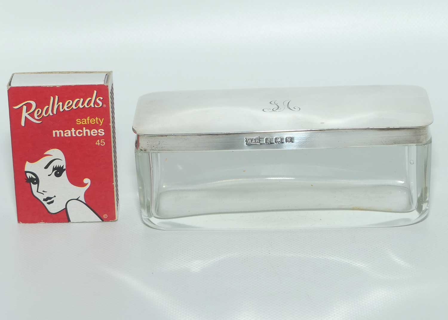 Sterling Silver lid ladies dressing table rectangular trinket box | Birmingham 1921