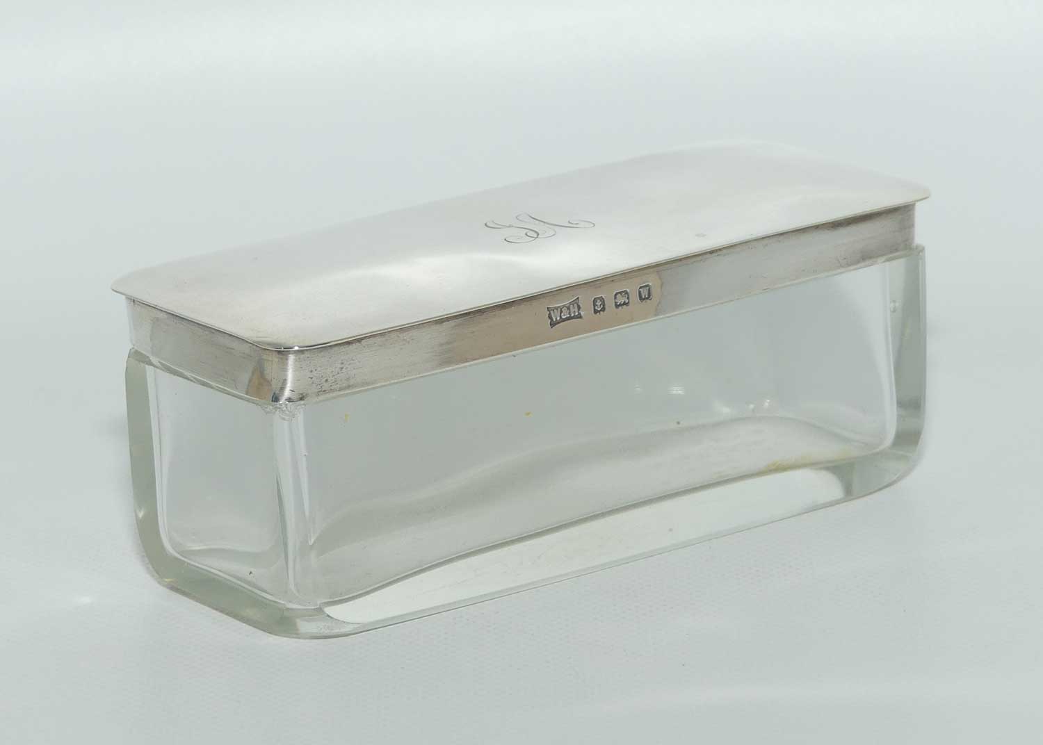Sterling Silver lid ladies dressing table rectangular trinket box | Birmingham 1921