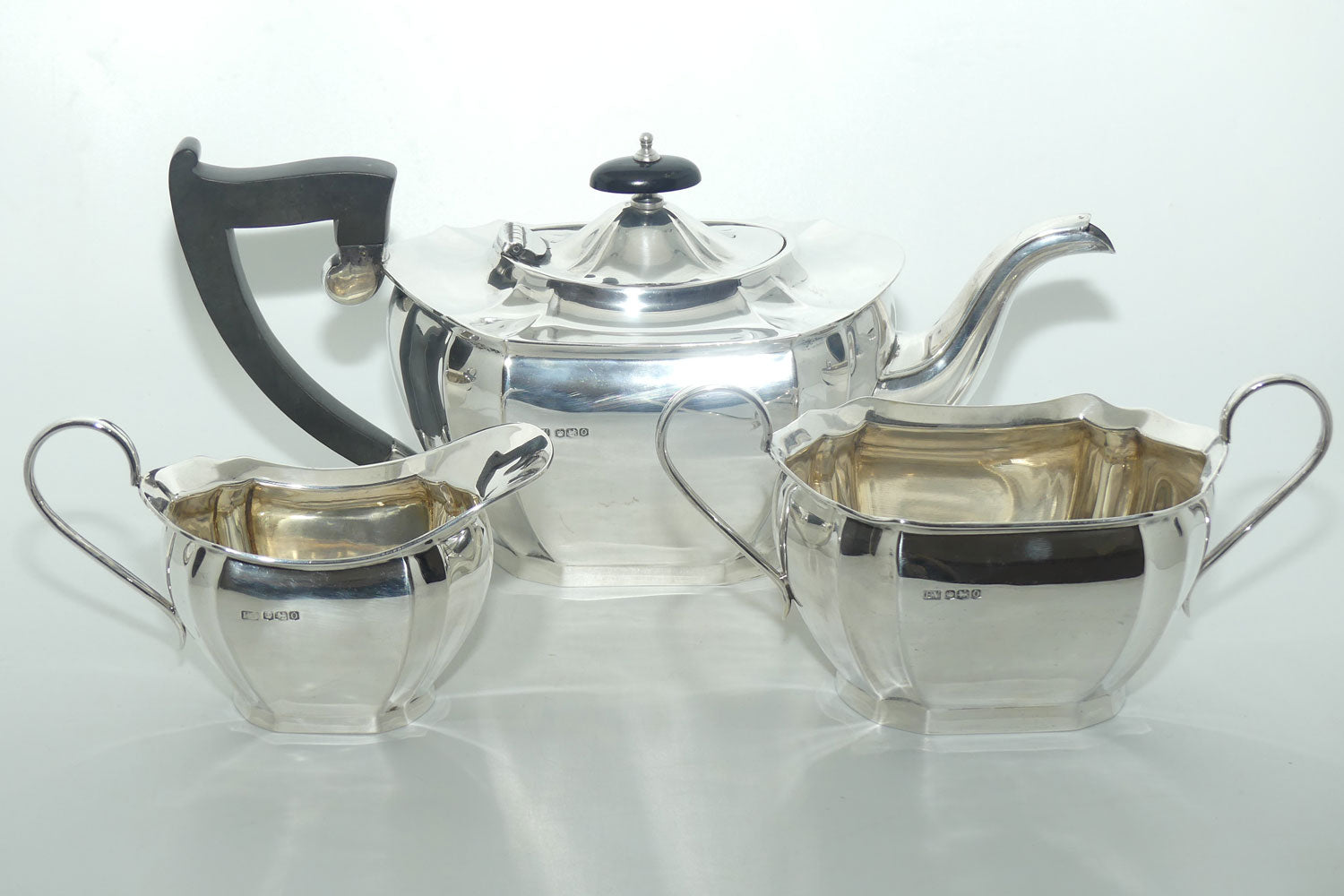 Art Deco Sterling Silver 3 piece tea service | Sheffield 1931 | 1100g | Emile Viner