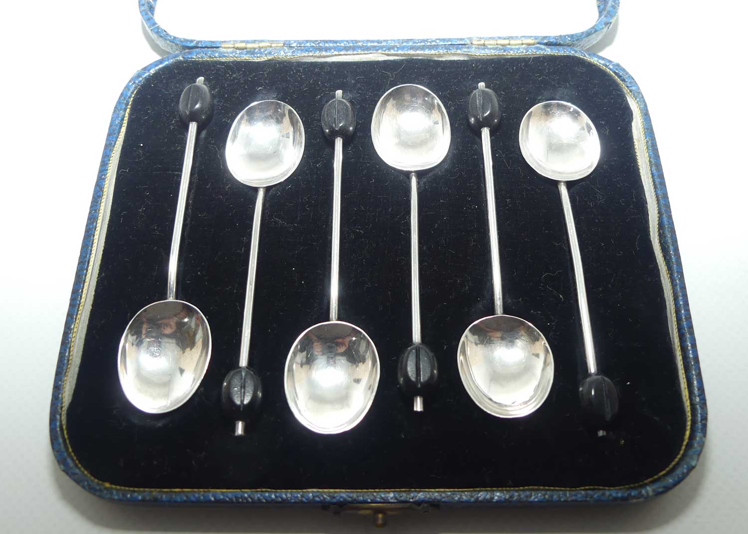 Art Deco Sterling Silver set of 6 tea or coffee spoons in original box | Birmingham 1932