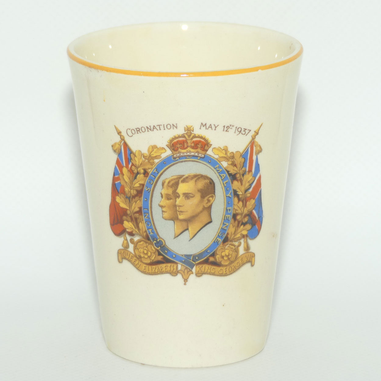 Woods Ivory Ware Royalty Commemorative beaker | Coronation May 12th 1937 | Queen Elizabeth King George VI