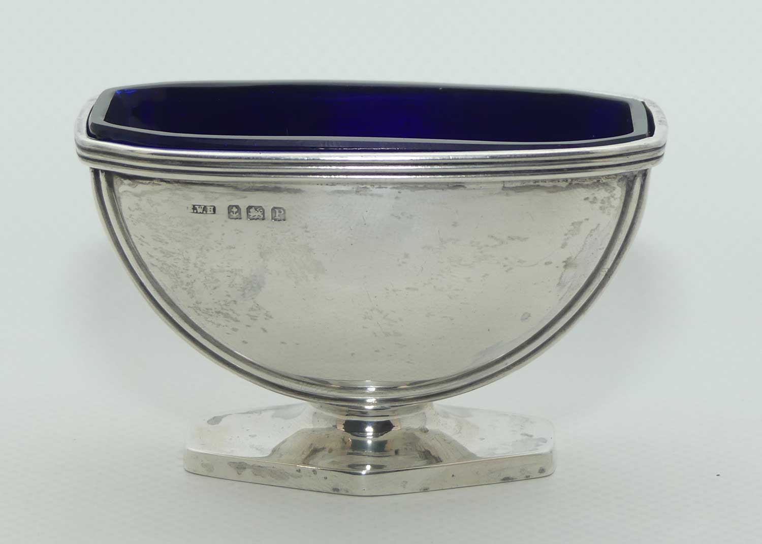 Sterling Silver open salt with Blue Glass liner | Birmingham 1939 | Ernest W Haywood