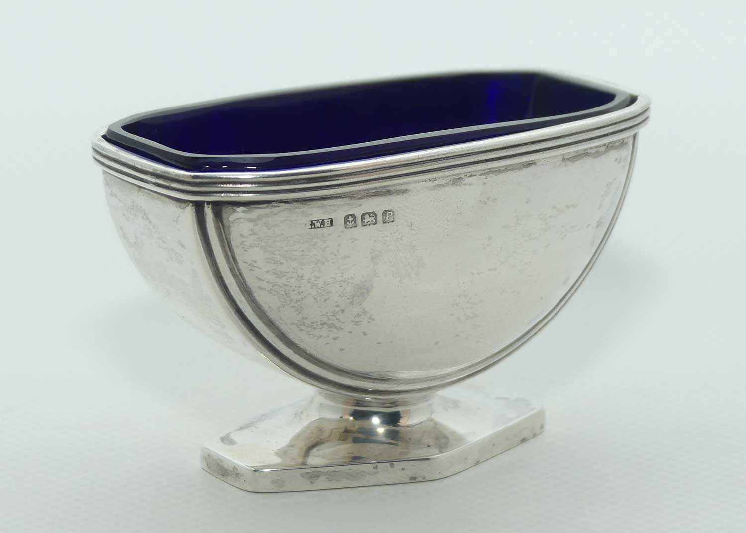 Sterling Silver open salt with Blue Glass liner | Birmingham 1939 | Ernest W Haywood