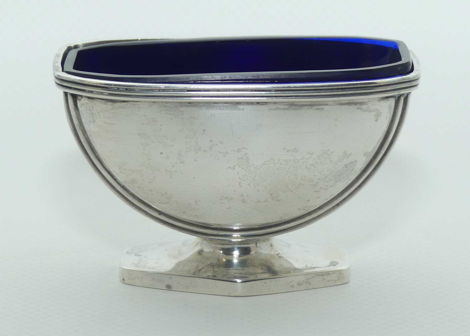 Sterling Silver open salt with Blue Glass liner | Birmingham 1939 | Ernest W Haywood