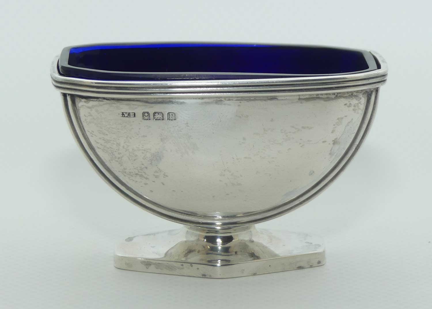 Sterling Silver open salt with Blue Glass liner | Birmingham 1939 | Ernest W Haywood