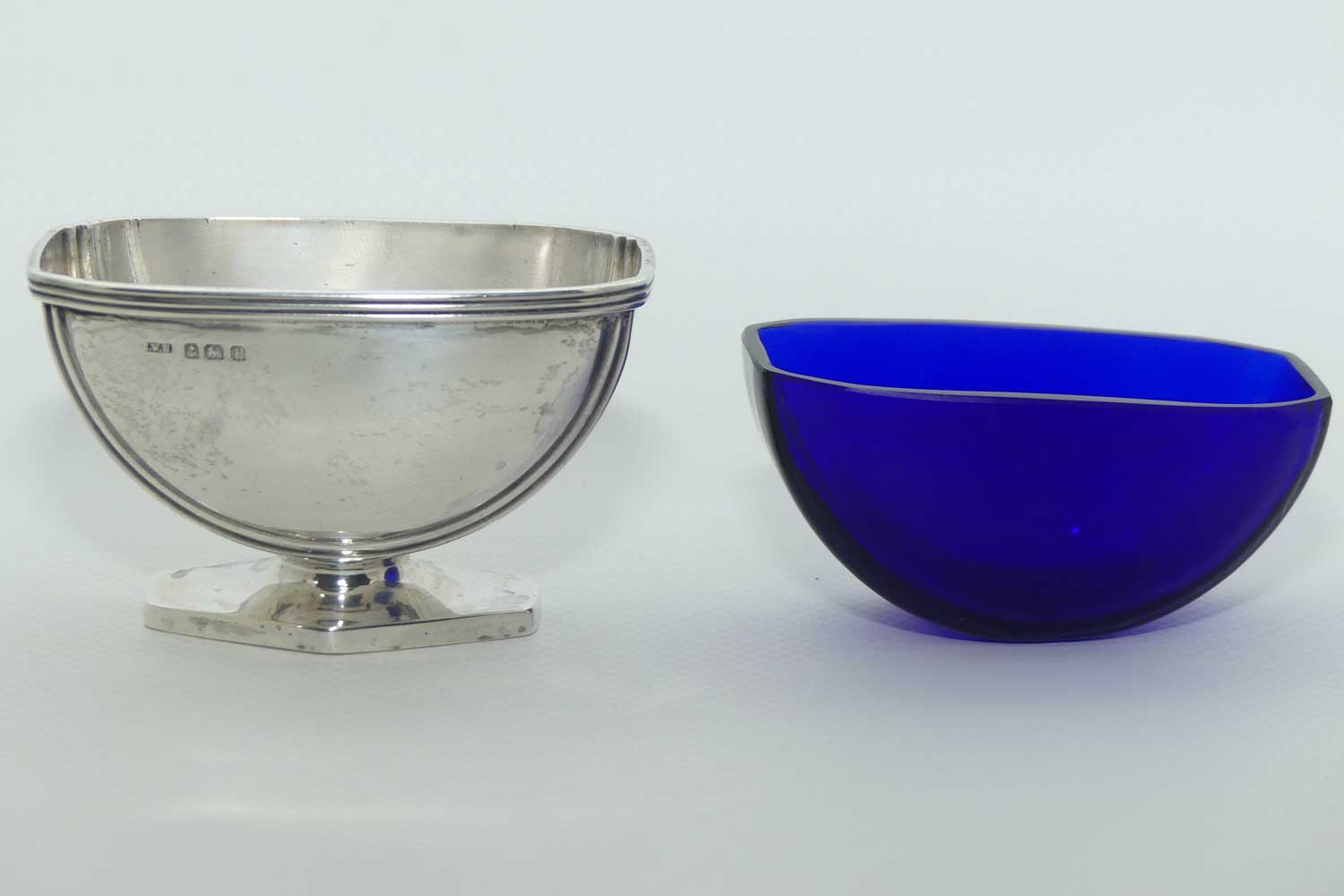 Sterling Silver open salt with Blue Glass liner | Birmingham 1939 | Ernest W Haywood