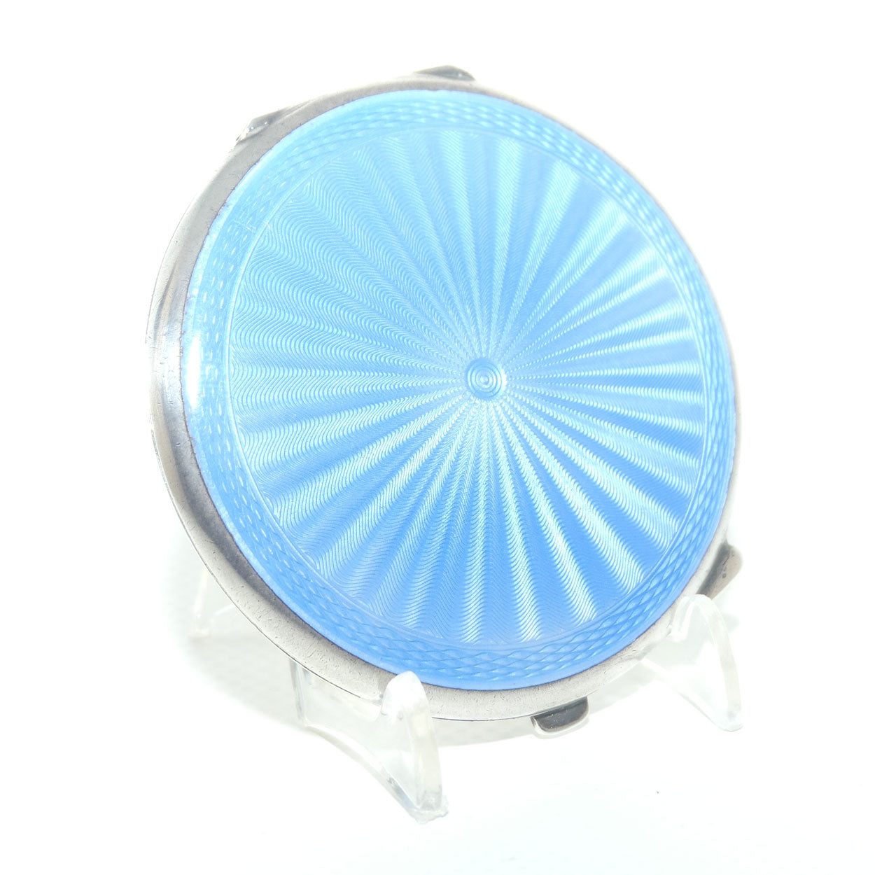 Sterling Silver and Blue Enamel Guilloche Compact | Turner & Simpson Ltd | Birmingham 1945