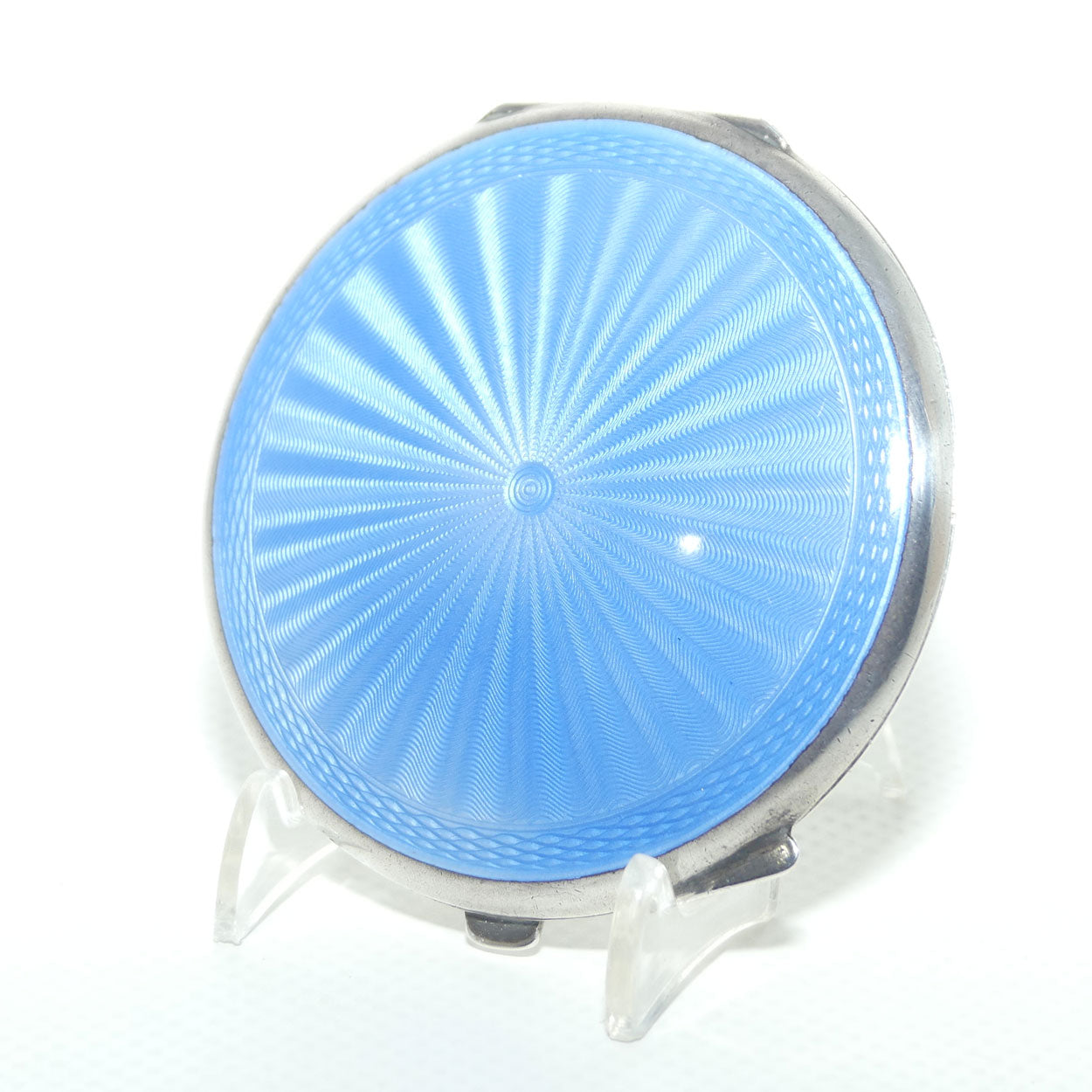 Sterling Silver and Blue Enamel Guilloche Compact | Turner & Simpson Ltd | Birmingham 1945
