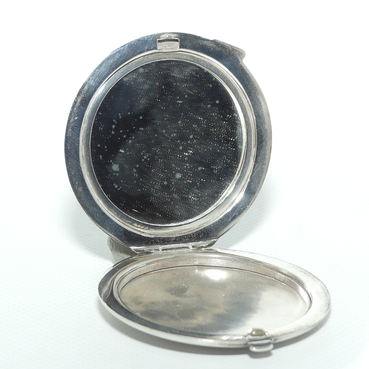 Sterling Silver and Blue Enamel Guilloche Compact | Turner & Simpson Ltd | Birmingham 1945