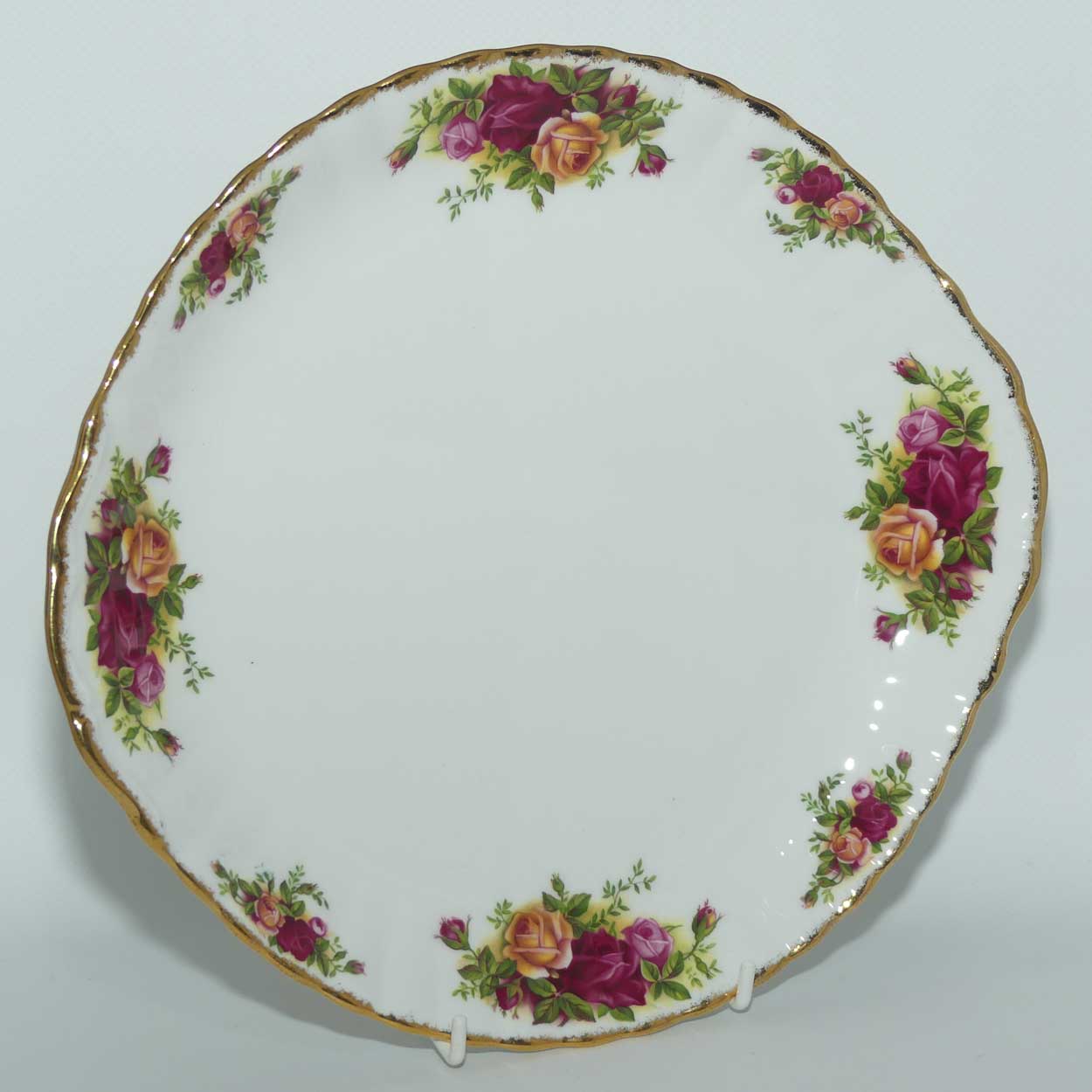 Royal Albert Bone China England Old Country Roses handled cake plate | © 1962 Royal Albert Ltd backstamp