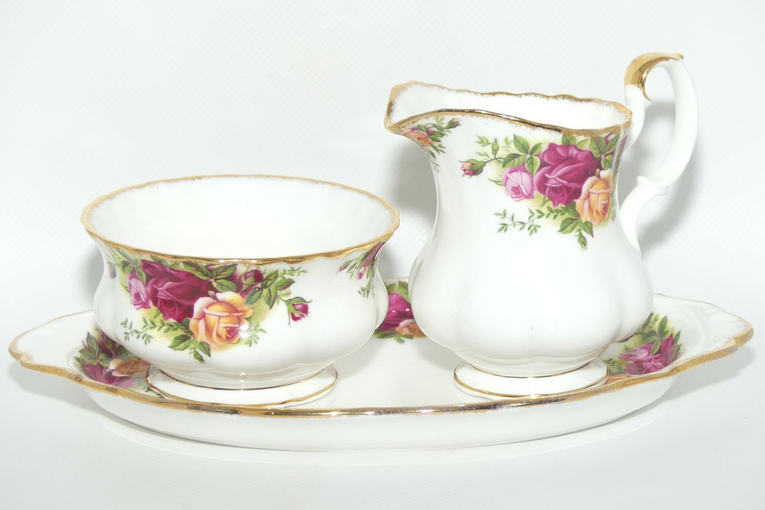 Royal Albert Bone China England Old Country Roses Milk and Sugar on Tray | Tea Size | © 1962 Royal Albert Ltd backstamp