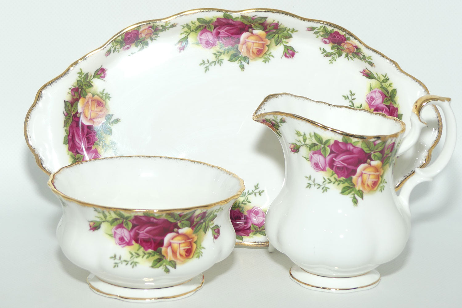 Royal Albert Bone China England Old Country Roses Milk and Sugar on Tray | Tea Size | © 1962 Royal Albert Ltd backstamp