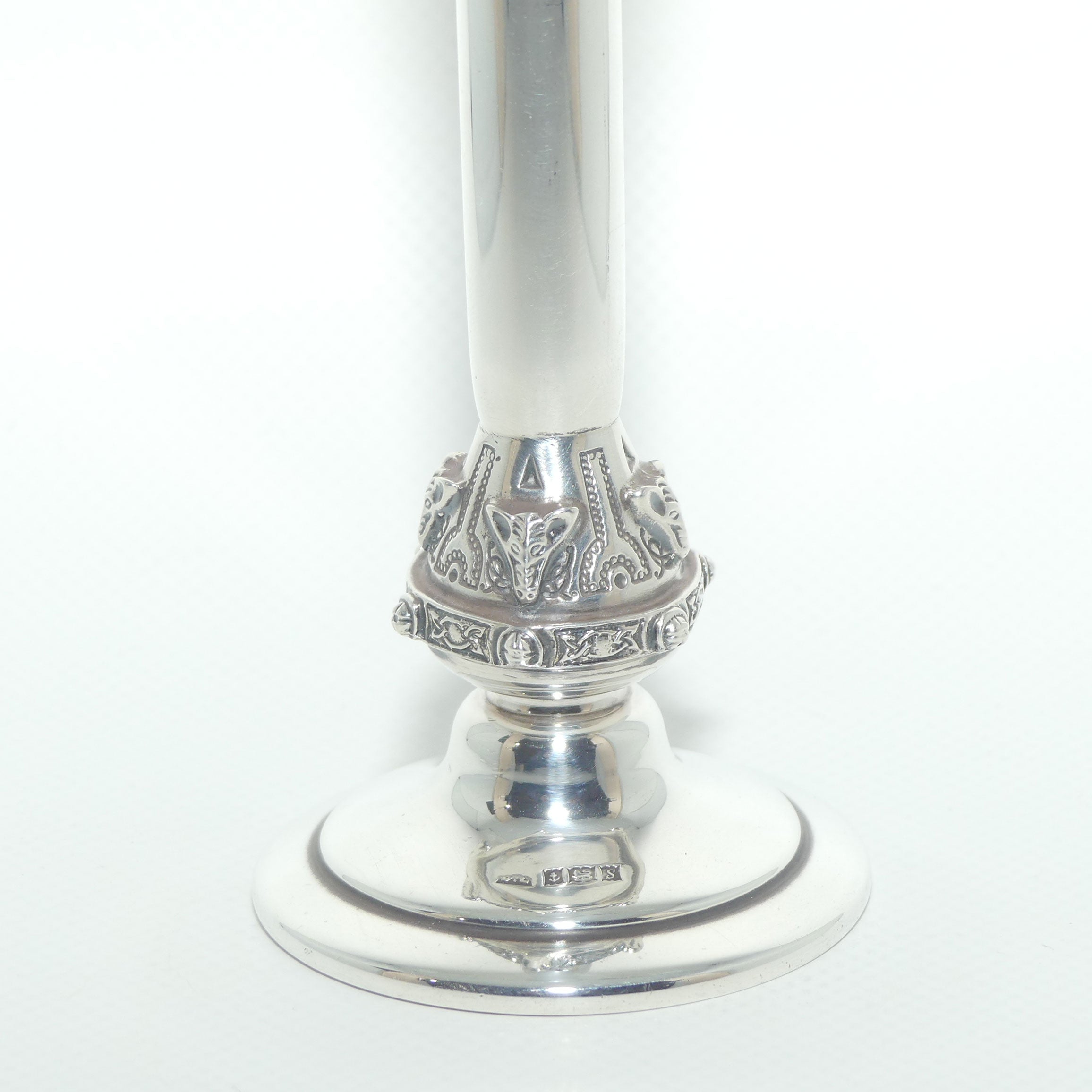 Sterling Silver Posy Vase with Elephant figured knop | 90.8 grams | Birmingham 1967