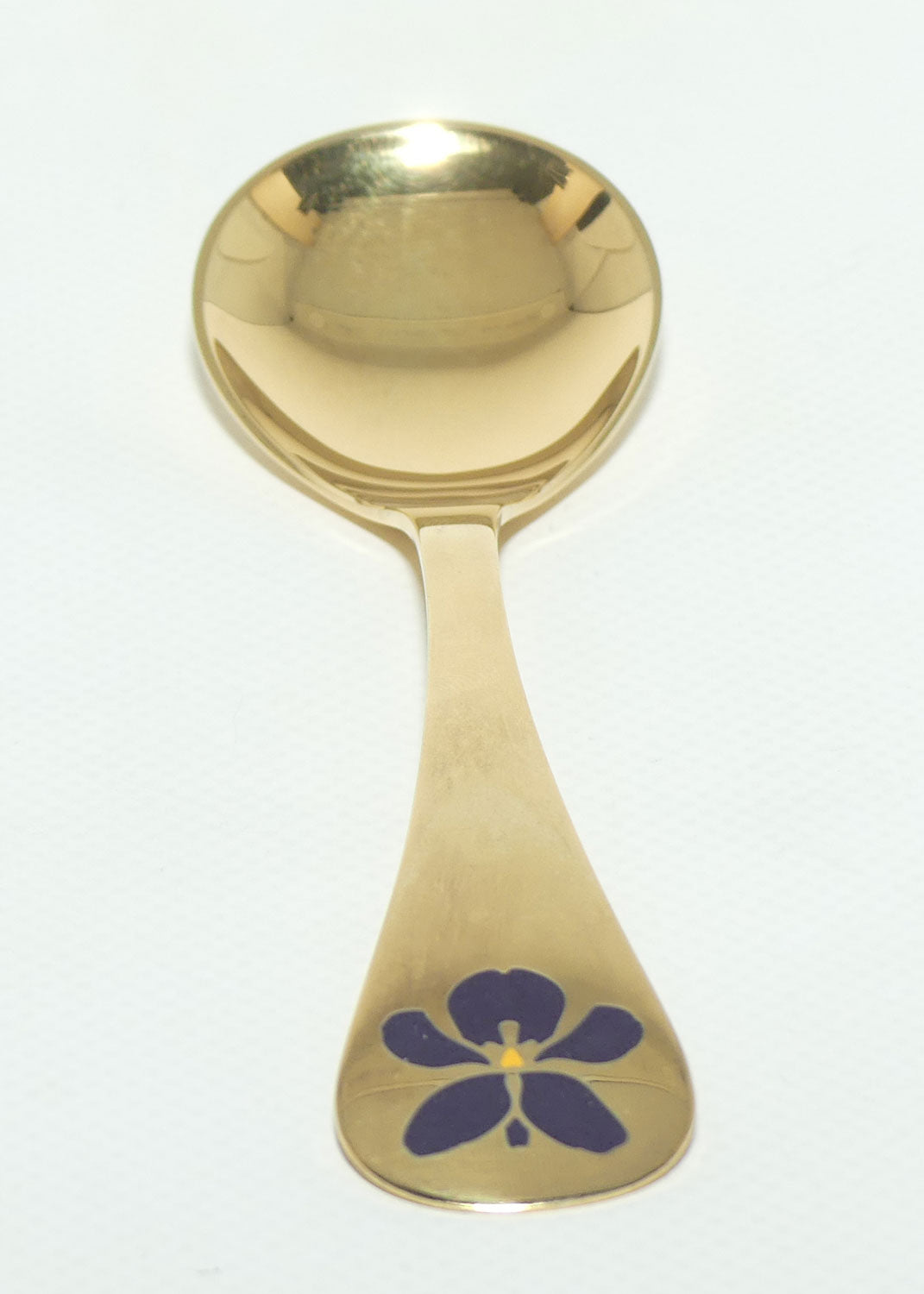 Georg Jensen Sterling Silver and Gold Vermeil Annual Spoon with inset enamel decoration | 1977 Sweet Violet | boxed