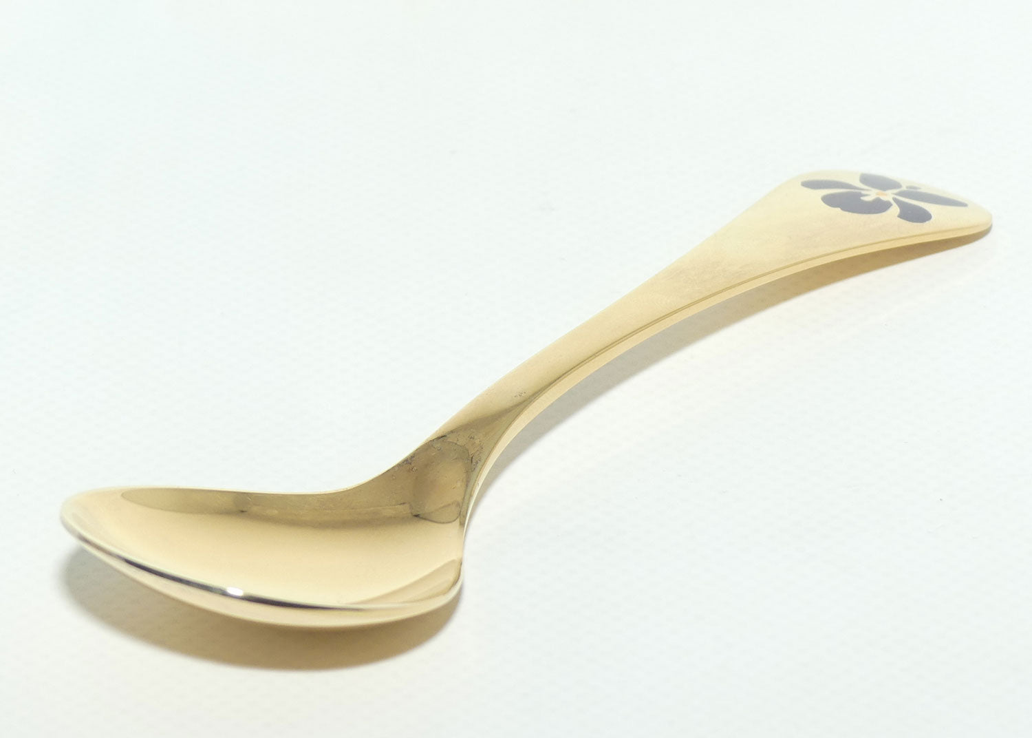 Georg Jensen Sterling Silver and Gold Vermeil Annual Spoon with inset enamel decoration | 1977 Sweet Violet | boxed