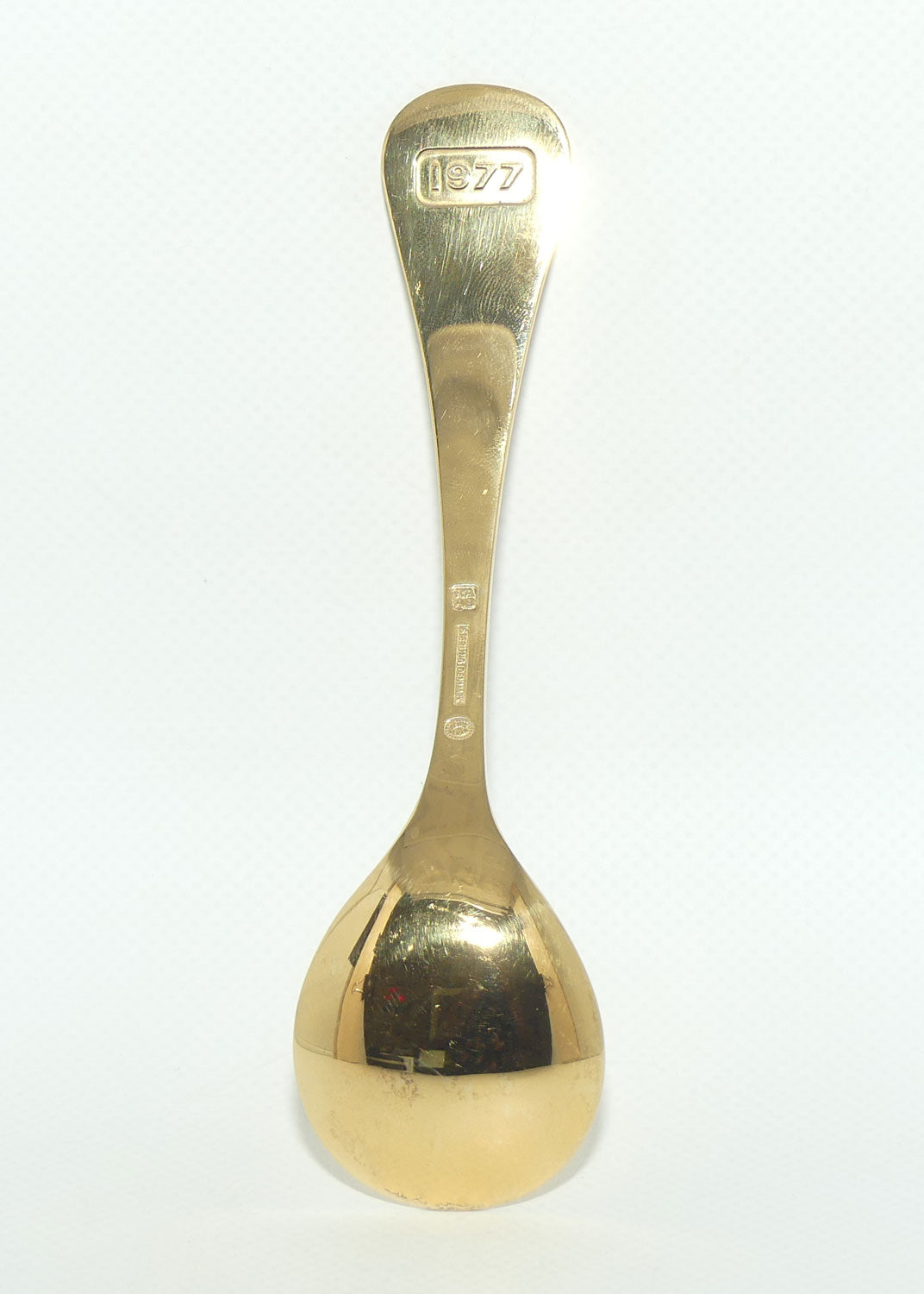 Georg Jensen Sterling Silver and Gold Vermeil Annual Spoon with inset enamel decoration | 1977 Sweet Violet | boxed