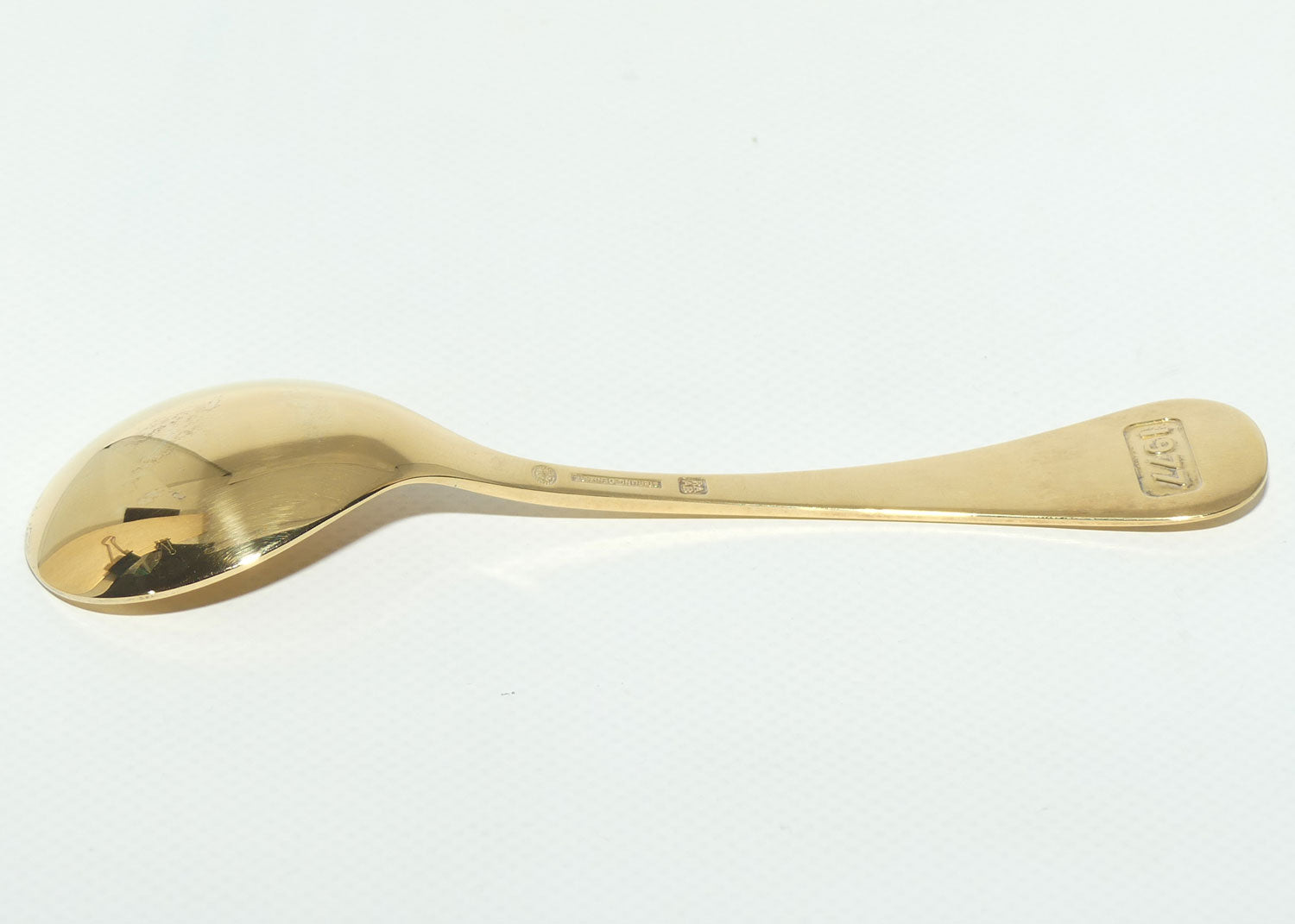 Georg Jensen Sterling Silver and Gold Vermeil Annual Spoon with inset enamel decoration | 1977 Sweet Violet | boxed