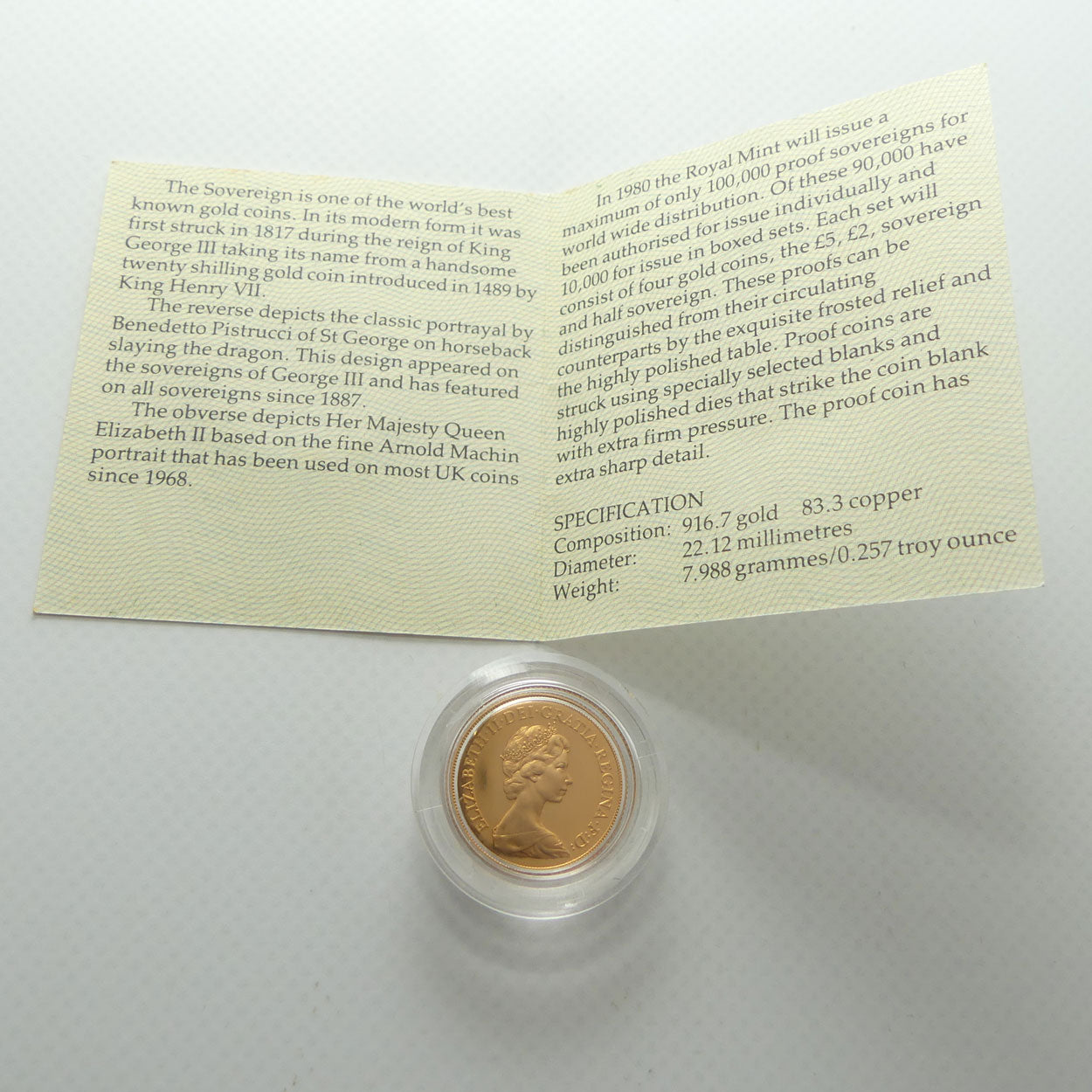 Royal Mint 1980 Proof Gold Sovereign in case