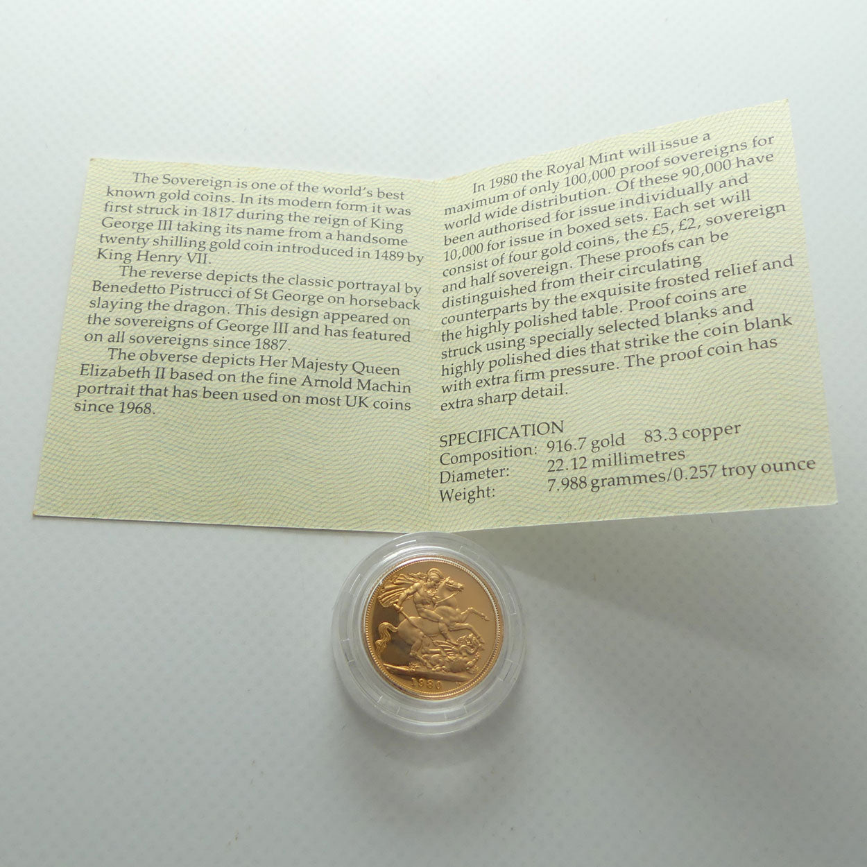 Royal Mint 1980 Proof Gold Sovereign in case