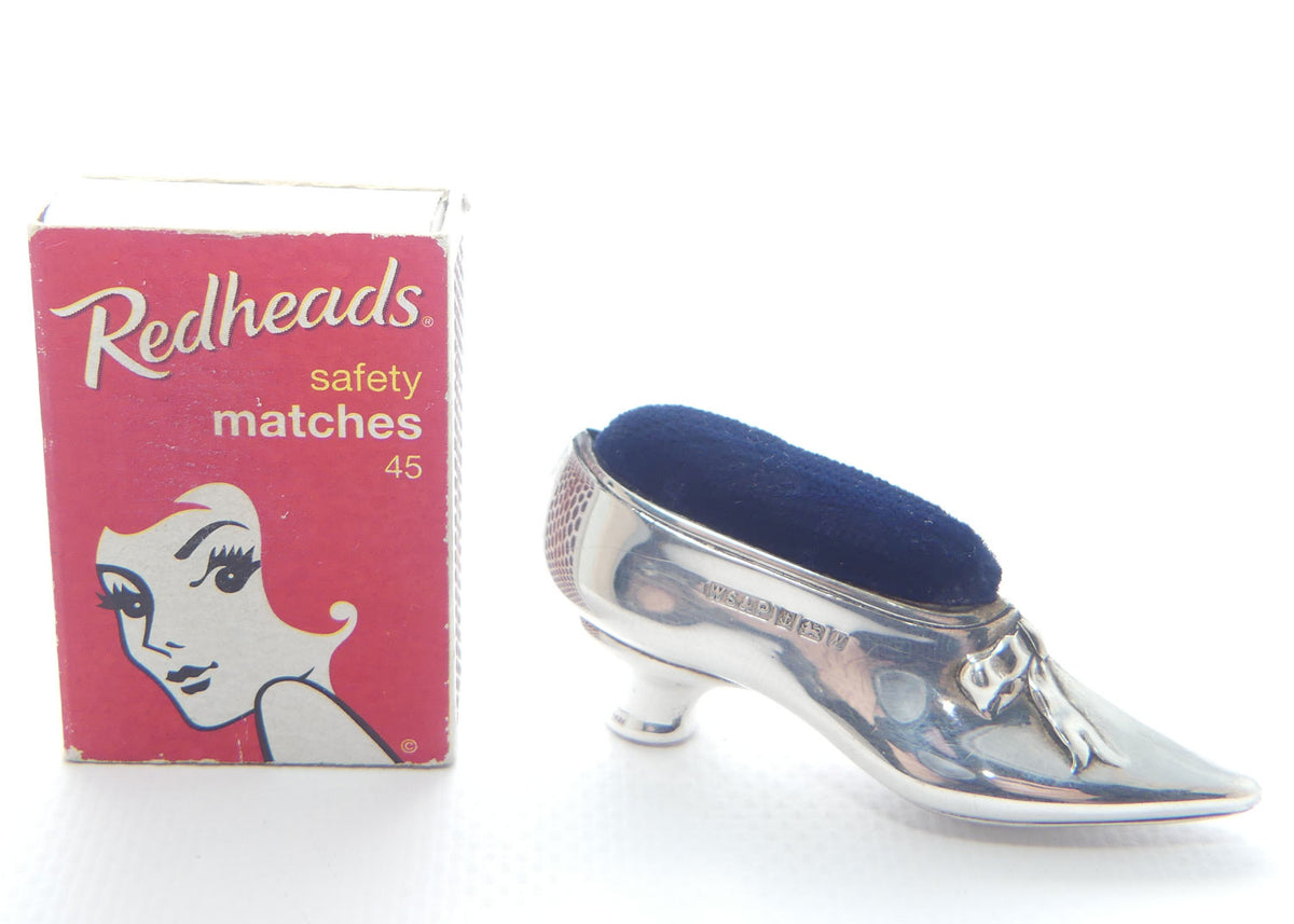 Sterling Silver slipper pin cushion | Birmingham 1986 | Whitehill Silver & Plate Co