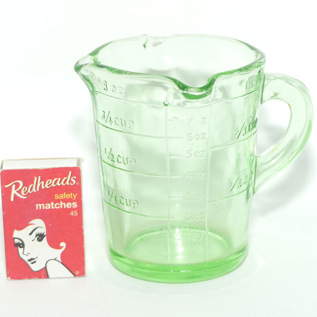 Green Depression Glass three pourer lip 1 cup measuring jug | #1