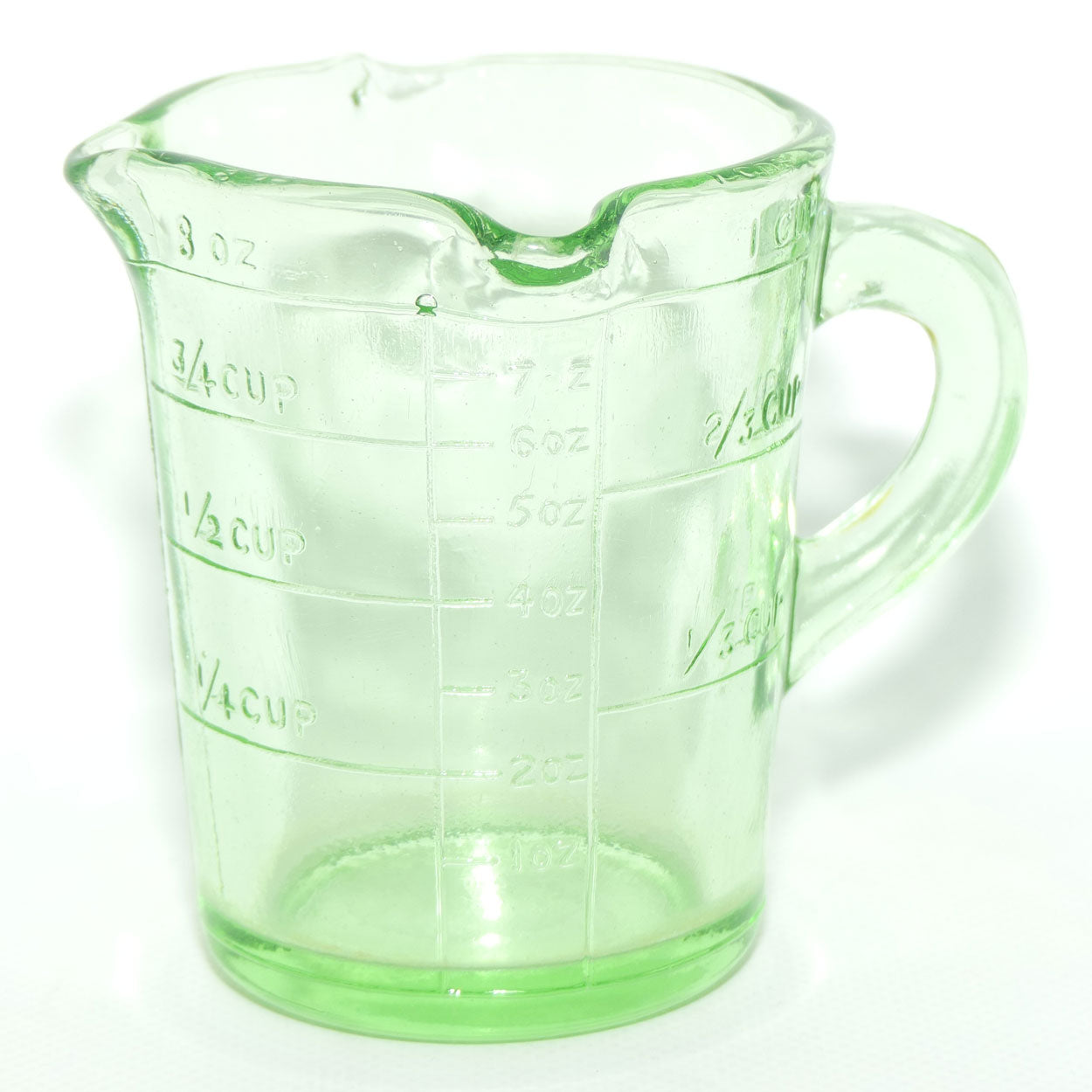 Green Depression Glass three pourer lip 1 cup measuring jug | #1