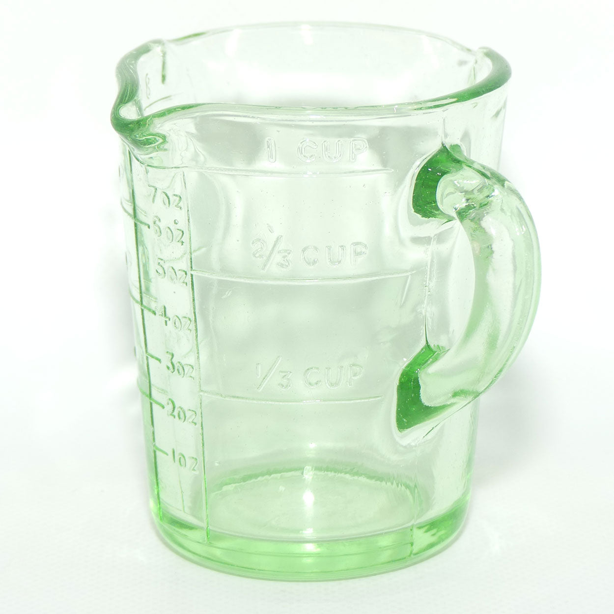 Green Depression Glass three pourer lip 1 cup measuring jug | #3