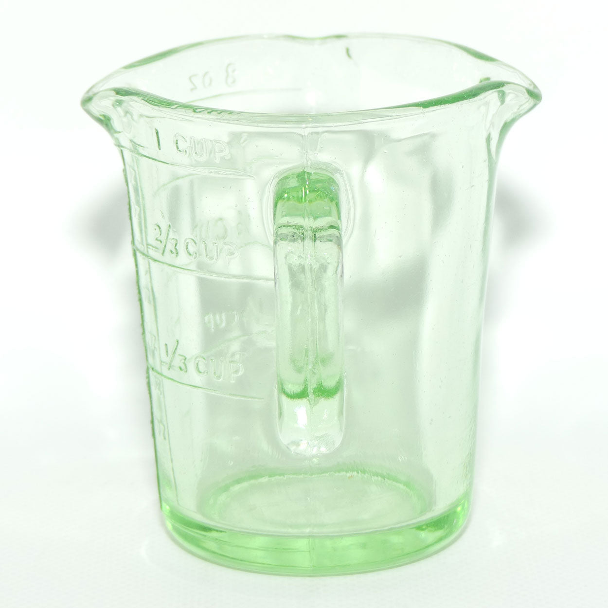 Green Depression Glass three pourer lip 1 cup measuring jug | #3