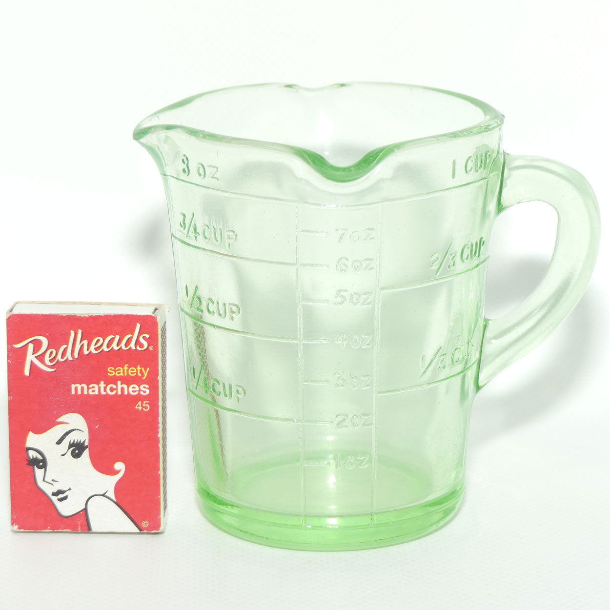 Green Depression Glass three pourer lip 1 cup measuring jug | #4