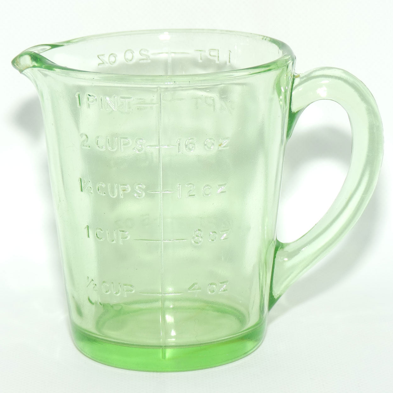 Green Depression Glass 1 Pint 2 Cups measuring jug | UV reactive | #2