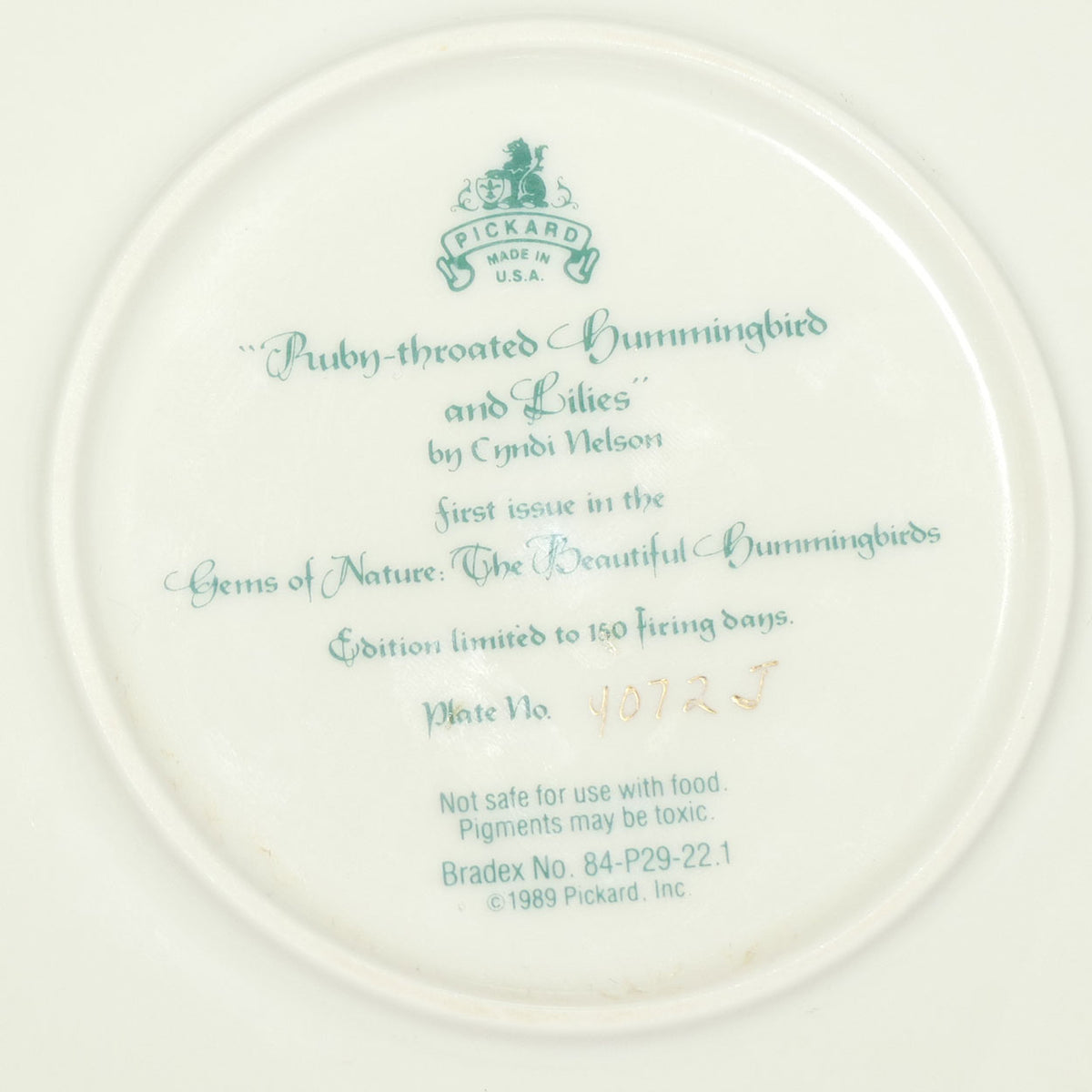 Bradex 84 P29 22.1 plate | Gems of Nature | Ruby Throated Hummingbird + Cert