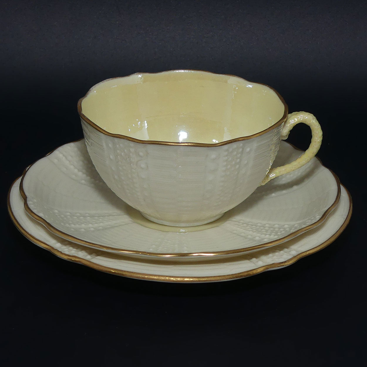 Belleek Echinus pattern | Gilt Trim trio #4 | 1st Black Mark