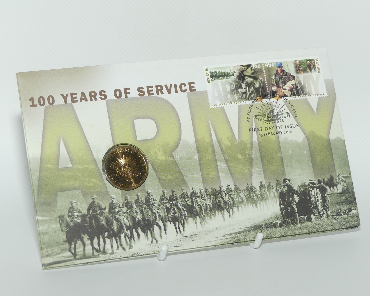 2001 RAM Postal Numismatic Cover $1 Centenary of Australian Army Stamp and Coin Cover