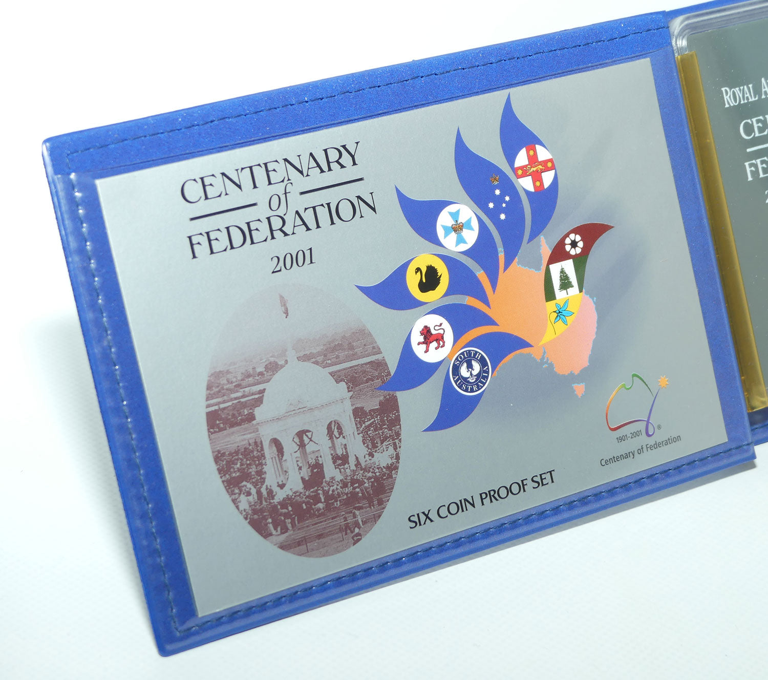 RAM 2001 Proof Coin Set | Centenary of Federation | Featuring coloured Coat of Arms 50c and Centenary of Federation logo $1