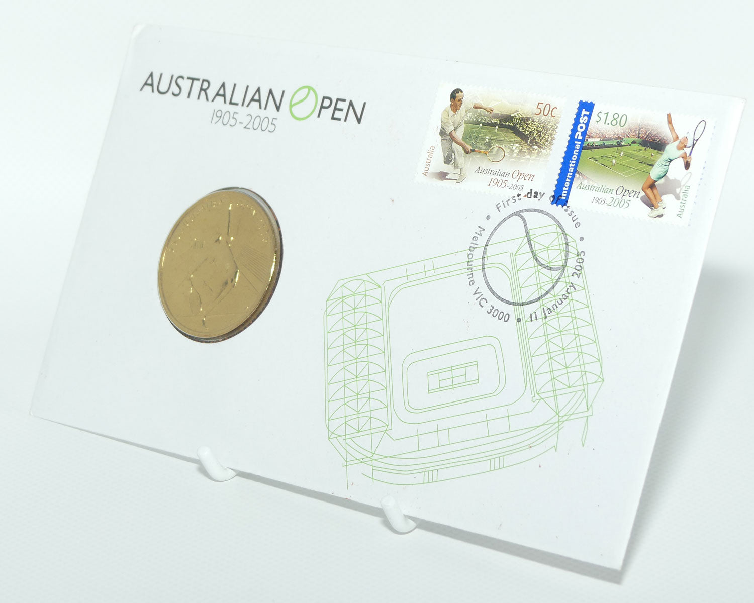 2005 RAM Postal Numismatic Cover $5 Coin Australian Open Tennis Centenary 1905 - 2005 Stamp and Coin Cover